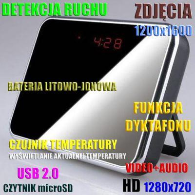 Zegarek Biurkowy HD, Nagrywający Dźwięk+Obraz (m.in. na ruch) itd.
