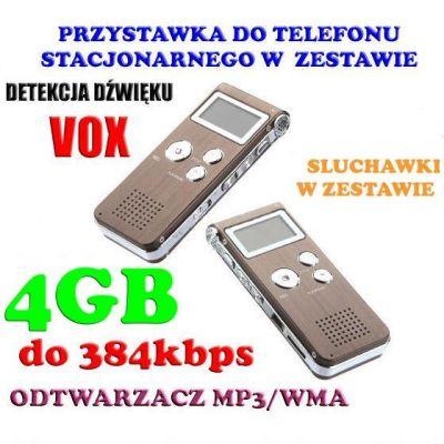Mały-Rejestrator Dźwięku/Dyktafon Cyfrowy 4GB (500h) + Współpraca z PC + VOX + MP3...