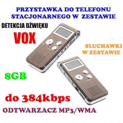 Mały-Rejestrator Dźwięku/Dyktafon Cyfrowy 8GB (1000h) + Współpraca z PC + VOX + MP3...