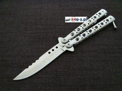 Profesjonalny Składany Nóż "Motylek" (w 100% metalowy!), Typu BUTTERFLY - Srebrny.