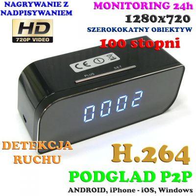 Kamera HD WiFi/P2P (Zasięg Cały Świat!) Ukryta w Zegarku Biurkowym + Zapis + Detekcja Ruchu...