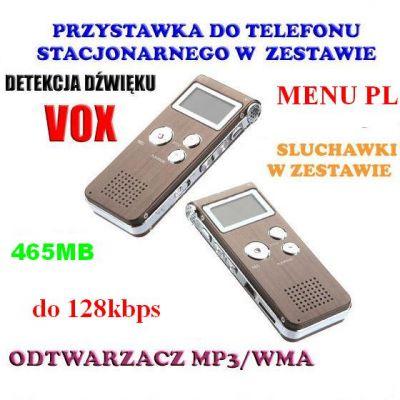 Mały-Rejestrator Dźwięku/Dyktafon Cyfrowy (poj. 34h) + Nagrywarka Tel. + Współpraca z PC + Menu PL..