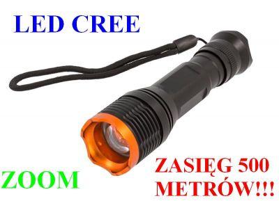 Metalowa Latarka Taktyczna LED CREE + ZOOM + SOS + Uchwyt Rowerowy... - Zasięg Światła 500 Metrów!!