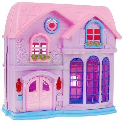 Dom Rozkładany piętrowy Domek dla lalek Akcesoria 8039 Różowy dach