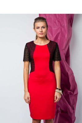 Sukienka Elegancka sukienka ozdobiona koronką GR1407 Red - GrandUA
