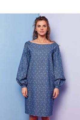 Sukienka z naturalnej tkaniny ornament GR1419 Blue - GrandUA