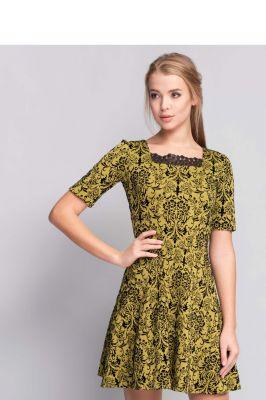 Sukienka Rozkloszowana sukienka z modnym wzorem MM1087 Oliwny - Mira Mod