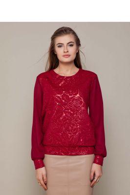 Elegancki sweter z dwóch materiałów GR1403 Winny - GrandUA