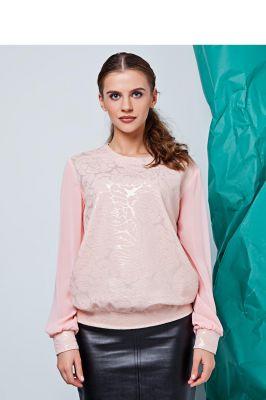 Elegancki sweter z dwóch materiałów GR1403 Pink - GrandUA