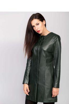 Elegancki płaszcz o prostym kroju MM3019 Green - Mira Mod