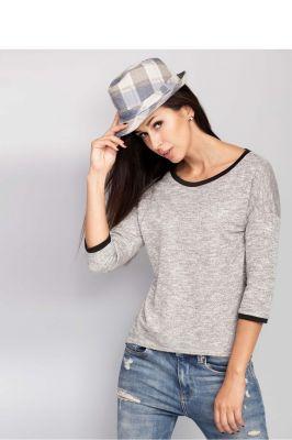 Miękki sweter z dekoltem MM2028 Light Grey - Mira Mod