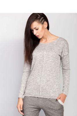 Sweter melanżowy z okrągłym dekoltem MM2025 Light Grey - Mira Mod