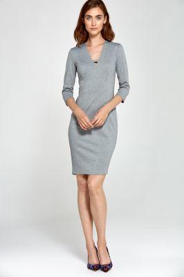 Sukienka Dzianinowa sukienka z dekoltem V S92 Grey - Nife