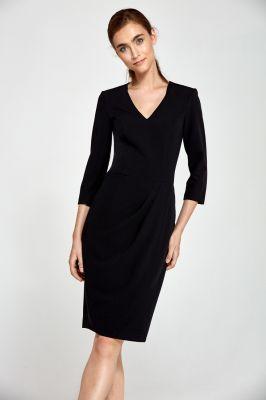 Sukienka Dopasowana sukienka z asymetrycznymi draperiami S91 Black - Nife