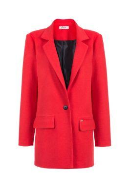 Krótki płaszcz flauszowy damski 275 Red - Bien Fashion