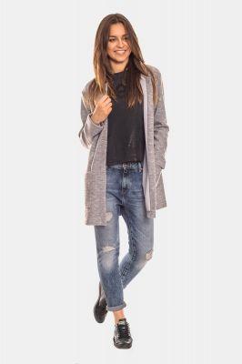 Sweter Szary kardigan damski melanż 150 Grey - Bien Fashion