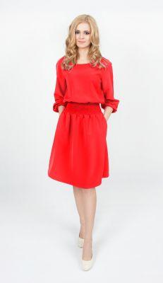 Sukienka z gumą w pasie midi 184 Red  - Bien Fashion