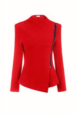Bluza z asymetrycznym zamkiem taliowana 137 Red - Bien Fashion