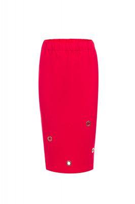 Spódnica ołówkowa z metalowymi kółkami 283C Red - Bien Fashion