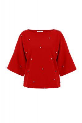 Bluzka kimonowa z srebrnymi koralikami 282C Red - Bien Fashion