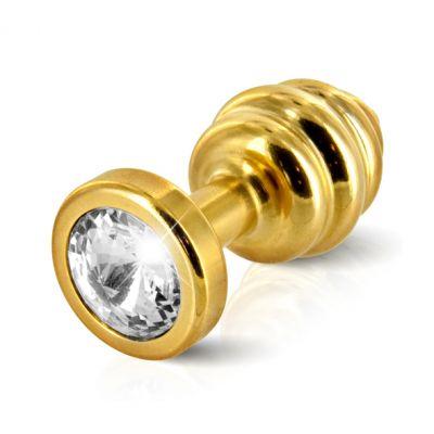 Plug analny zdobiony - Diogol Ano Butt Plug Ribbed Gold Plated 25 mm Złoty