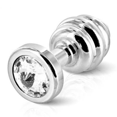 Plug analny zdobiony - Diogol Ano Butt Plug Ribbed Silver Plated 35 mm Srebrny