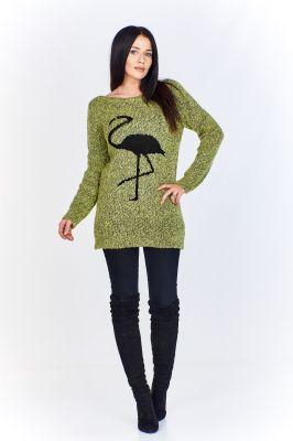 Sweter z melanżowym odcieniu z kontrastującym kolorystycznie flamingiem