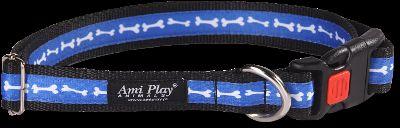 Ami Play obroża NX 53-85/2,5 cm kości na niebieskim tle