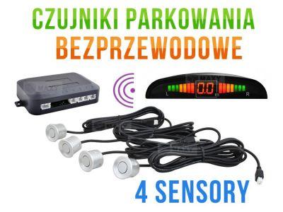 Bezprzewodowe Czujniki Parkowania (4-sensory + sygnalizator) - SREBRNE.