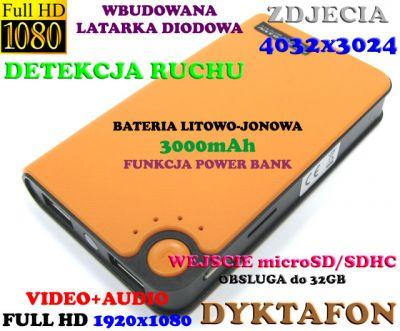 Szpiegowski Power Bank FHD, Nagrywający Obraz i Dźwięk + Detekcja Ruchu + Power Bank + Ap. Foto...