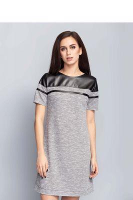 Sukienka Modna sukienka z elementami eko-skóry MM1101 Light Grey - Mira Mod