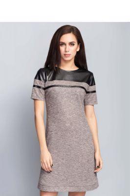 Sukienka Modna sukienka z elementami eko-skóry MM1101 Grey/Beige - Mira Mod