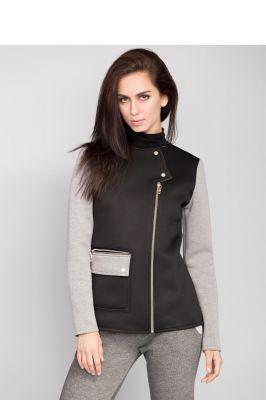 Modna kurtka z kontrastowymi długimi rękawami MM3024 Black - Mira Mod