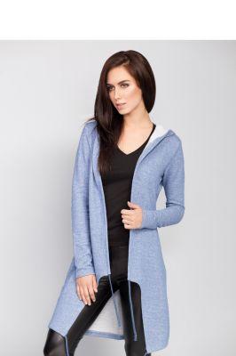 Sweter Długi asymetryczny kardigan z kapturem MM3026 Sky Blue - Mira Mod