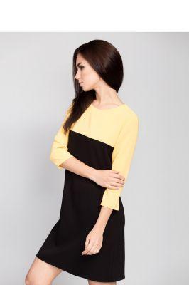 Sukienka z okrągłym dekoltem o lekko trapezowym fasonie MM1037 Yellow - Mira Mod