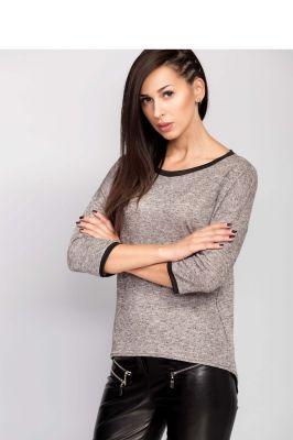 Miękki sweter z dekoltem MM2028 Beige - Mira Mod