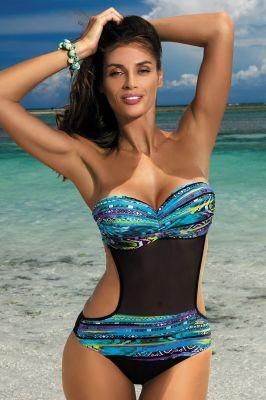 Jednoczęściowy strój kąpielowy Kostium Kąpielowy Model Melania Caraibi-Nero M-426 Black/Morski - Mar
