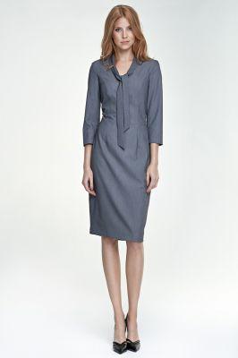 Sukienka z wiązaniem na dekolcie S77 Grey - Nife