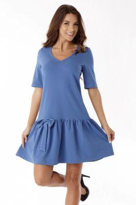 Sukienka z falbaną i kokardą ED05-2 Blue - Ella Dora