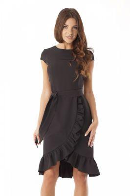 Elegancka sukienka falbaną ED03-3 Black - Ella Dora