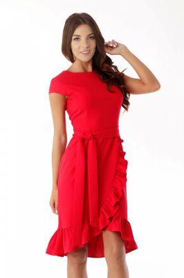 Elegancka sukienka falbaną ED03-1 Red - Ella Dora