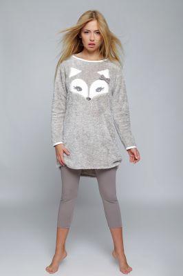 Piżama Komplet Model koszula Soft Lis legginsy Grey - Sensis