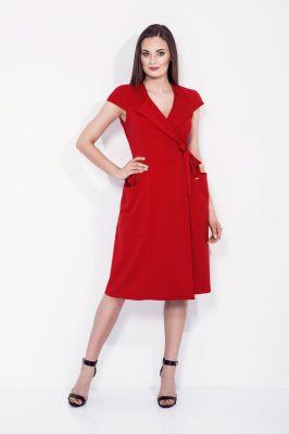 Sukienka kopertowa wiązana w talii 235 Red - Bien Fashion