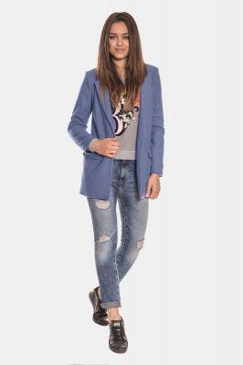 Krótki płaszcz flauszowy damski 275 Blue - Bien Fashion