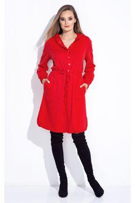 Sukienka Koszulowa sukienka z kapturem 220 Red - Bien Fashion