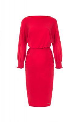Sukienka Ołówkowa marszczona sukienka midi 285 Red - Bien Fashion