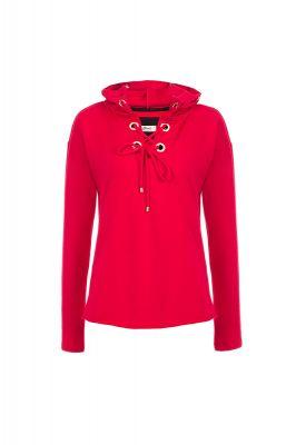 Bluza taliowana z kapturem i metalowymi kółkami 284A Red - Bien Fashion
