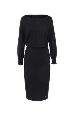 Sukienka Czarna marszczona sukienka midi 285 Black - Bien Fashion