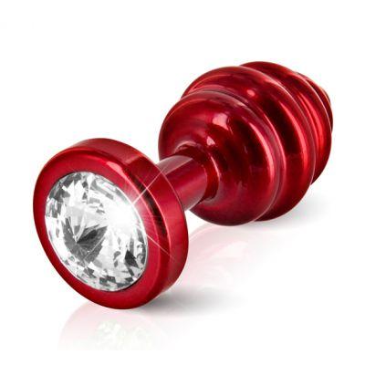 Plug analny zdobiony - Diogol Butt Plug Ribbed Red 30 mm Czerwony