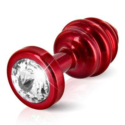 Plug analny zdobiony - Diogol Ano Butt Plug Ribbed Red 35 mm Czerwony